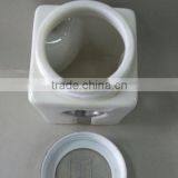 Plain White Ceramic Square Storage Jar With Spoon & Silicone Lid thumbnail-2