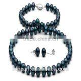 6.5-7mm Pearl Beaded Necklace Jewelry and Earrings With Black Akoya Pearls thumbnail-1