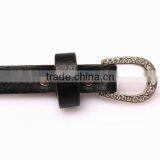 Fashion Rhinestone Decorated Pin Buckle Sex Girl Black Thin PU Waist Belt thumbnail-6