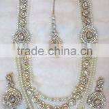 PEARL CRYSTAL Gold Plated BRIDAL Necklace EARRING Set thumbnail-1
