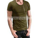 T-shirt,ZYooh Men Casual Slim Fit Zipper Holes Round T-shirt Cotton Solid Color Tee Tops thumbnail-3