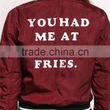 MGOO Foshan Manfuacturer Wine Red Polyester Bomber Jackets Zip Up Custom Back Print Winter Coat With Padded thumbnail-4