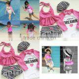 Wholesale Swimsuit Set Pink Stripe Dress Ruffle Bloomer Bowknot Headband thumbnail-4