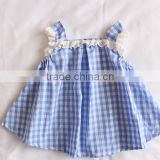 Baby Handmade Dresses Wholesale Ruffle Blue Gingham Dresses Baby Cotton