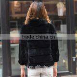 Natural Fur Coat Women's Real Fur Jacket Genuine Rex Rabbit Fur Coats Stand Collar thumbnail-5