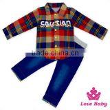 New Arrive Boys&Girls Clothes Set Long Sleeve Lattice Shirt With Long Jeans Fanshion Baby Clothing Outfits