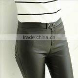 EY0070L New Style Women Tall Waist Two-button PU Leggings thumbnail-3