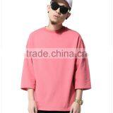 Mens Pink Side Slit Thick 3/4 Sleeve Loose t Shirt thumbnail-1