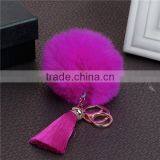 Fashion Keychain Gold Plated Fuchsia Angora Pom Pom Ball Rayon Tassel Key Chain thumbnail-1