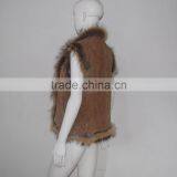 SJ185-01 Europe Design Pig Suede Camel Vest With Raccoon thumbnail-4