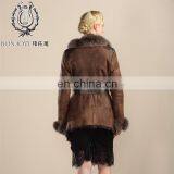 Elegant Style Sheep Fur Leather Overcoat Double Face Fur Coat Fox Fur Hooded Lamb Fur Skirt Jacket thumbnail-2
