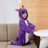Children Unicorn Cartoon Flannel Conjoined Polyester Pajamas thumbnail-4
