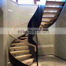 Interior Staircase Wooden Straight / Spiral Staircase Carbon Steel Handrail Stairs With LED Lights thumbnail-5