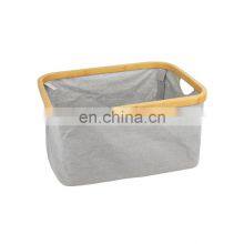 Modern Foldable Bamboo Canvas Hamper Single Laundry Basket thumbnail-4