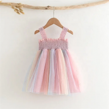 Kids Wear Dress Summer Girl Pretty Princess Dress Children Sling Sleeveless Rainbow Mesh Tutu Dress for Toddler