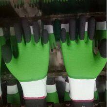White Polyester Thread 13 Gauge Knitted Green Wave Wrinkled Latex Hand Full Coated Fingers Top Double Coated Safety Work Gloves thumbnail-2