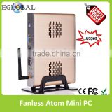 Hot Sales Fanless Mini PC in Africa X86 12V with Intel Atom Processor Win XP/7 or Linux PC Brushed Aluminum Mini ITX Computer