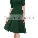 3/4 Sleeve Ruched Waist Classy V-Neck Casual Cocktail Dress Manufacture /lady Dress thumbnail-2