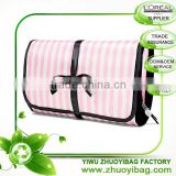 ZY198 Folding vertical stripes toiletry Bag Hanging up Pink and black