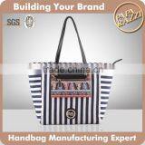 3509- Good Quality Navy Stripe Fabric Shopper Canvas Lady Handbags Bags 2016