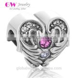X284 Genuine Solid 925 Sterling Silver Heart Charms,Pink Diamond Trade Mark Charms Engraved Logo