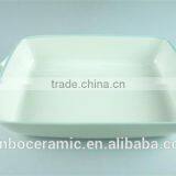Enamel Ceramic Baking Dish White Green Line Decor Serving Dish Rectangular With Handle thumbnail-2