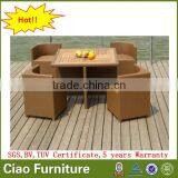 Outdoor Dining Furniture Rattan Cube Dining Table Set Teak Wood Top thumbnail-1