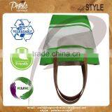 Stripe Print PU Handle Cotton Canvas Beach Bag thumbnail-4