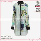 Ladeis' fahison long sleeves double layer digital print high quality direct factory chiffon style blouse 2015