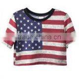 American Flag Black White Tees Latest New Design Short Style Lady Printing Graphic t Shirt for Women thumbnail-3