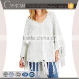 Tasseled Plain Pullover Mohair Blend Knitted Winter Sweater Ladies Poncho thumbnail-1