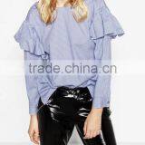 Runwaylover EY2388B 2017 New Style Ladies Fashion Falbala Stripe Blouse thumbnail-3