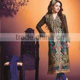 Balck Color With Zari Rich Embroidery Work All Over Heavy Designer Semi Stitch Salwar Kameez thumbnail-1