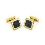 CNC Inlaid CZ Stone Mens Gold Cufflinks Black Epoxy Resin Adhesive thumbnail-1