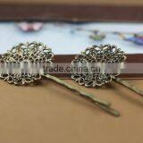 25mm Antique Bronze Silver Tone Filigree Peacock Flower Hair Clasp Bobby Pins For Jewelry Diy thumbnail-2