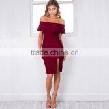 New Women Ladies Elegant Sexy Flounced Off Shoulder Bodycon Slit Side Pencil Eve Club Party Dresses Bandeau Summer Dress thumbnail-6
