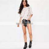 Pink Summer Distressed Washed Short Sleeve Women t Shirt thumbnail-1