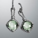 Sterling Silver Jewelry 11mm Prasiolite Cushionon Point Earrings(E-087)
