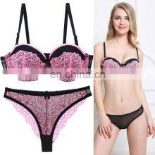 Romantic Bra Set for Women 1/2 Trace + Lace Push up Sexy Underwear Sets and Pant thumbnail-1