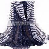 >> Women Striped Scarf Anchor Printing Fashionable Scarf/ thumbnail-2