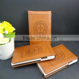 A6 embossed logo brown pu leather note book pen                        
                                                Quality Choice