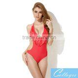 2016 New Sexy Red One-piece Swimsuit With Fringe and Side Cut-outs Colloyes thumbnail-1