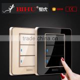 China manufacture BIHU quality Crystal Acrylic glass 3 gang 2 way wall touch switch