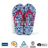2016 Cheap Beautiful Blue Flower Heat Printing Ladies Doube Sole Summer Flip Flops for Beach Walk thumbnail-1