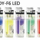 Transparent Cheap Flint Gas Lighter With Angles, LED Lighter.color Gas,8.1mm