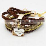 New Fashion Alloy Made With Love Charm Multilayer Leather Charm Bracelets