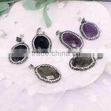 Natural Amethyst Amazon Turquoise Agate Labradorite Stone Druzy Earring, Oval Pave Crystal Zircon Jewelry Stud Earring thumbnail-2