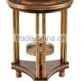 Vintage Natural Wood Carved Coffee Table With Brass Pedestal Handmade Marquetry Round Side Table Castle Living Room Furniture thumbnail-3