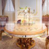 European Dining Room Furniture French Classical New Design Elegant Palace Floral Vivid Wooden Carving Dining Room Table Set thumbnail-2