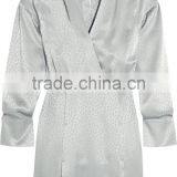 Latest Metallic Gray-green Long Sleeve Wrap Effect Silk-Jacquard Mini Dress Design Pictures Names Of Ladies Dresses HSD5932 thumbnail-5